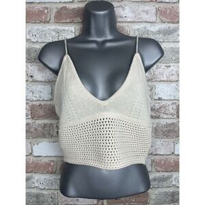 Reformation Piero Open Knit Crop Top Cream Sz Small Organic Cotton